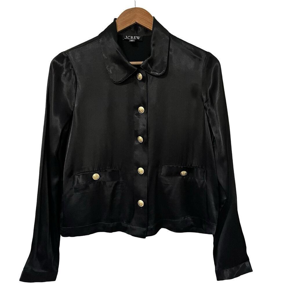J Crew Lady Satin Shirt Jacket Size XS Black Luster Crepe Feminine Preppy EUC‎